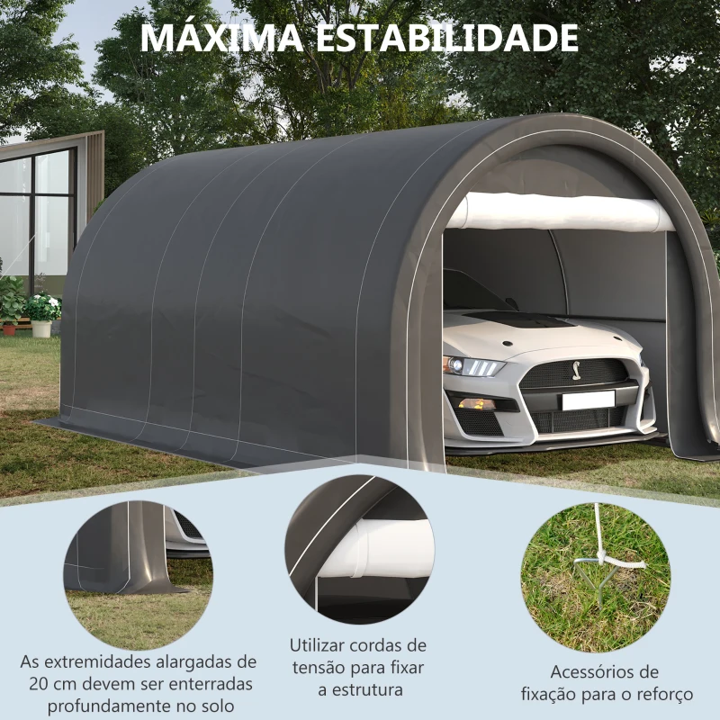 Outsunny Tenda Garagem 5x3 m Tenda para Carro Anti-UV com Tecido de PE Desmontável e Estrutura de Aço Galvanizado Cinza