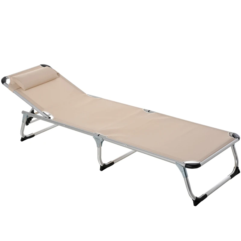 Outsunny Sonnenliege faltbar Gartenliege mit Kopfkissen ergonomisch Relaxliege mit 4-stufig verstellbaren Rückenlehne Alu bis 120 kg belastbar für Garten, Terrasse, Pool, , Strand,Beige