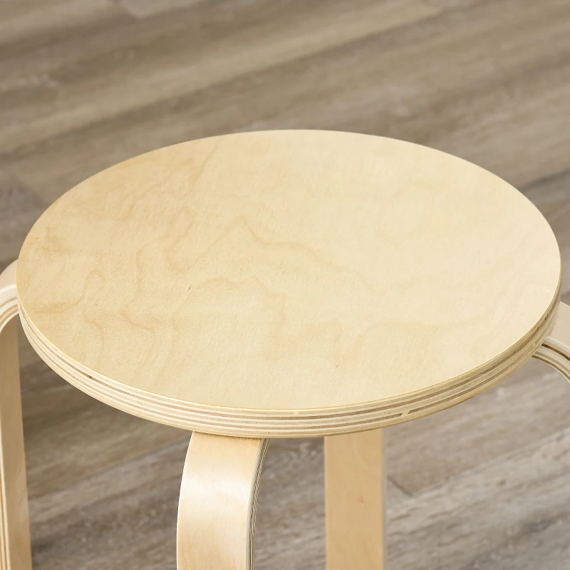 HOMCOM Set 4 Sgabelli Impilabili Rotondi e Moderni per Cucina e Bar in Legno, Ø40x54cm, Colore Legno