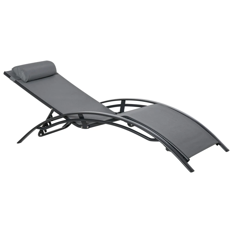 Outsunny Gartenliege, Sonnenliege, verstellbare Rückenlehne, Aluminium, Grau