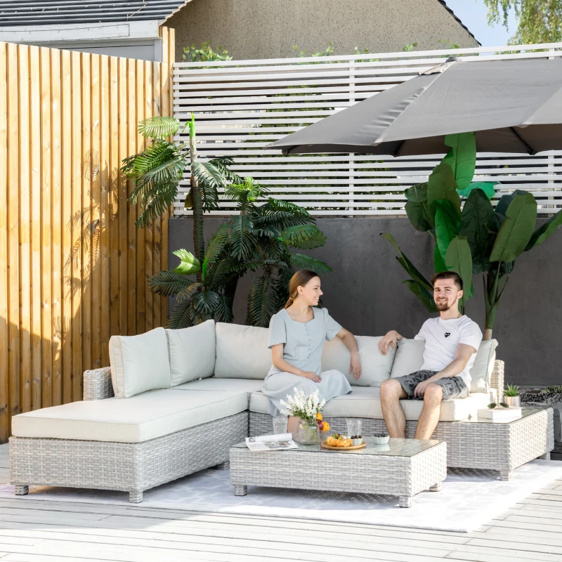Outsunny 4-teiliges Gartenmöbel-Set, Garten-Lounge, Gartensitzgruppe, PE-Rattan, wetterbeständig, inkl. Kissen, Grau + Beige