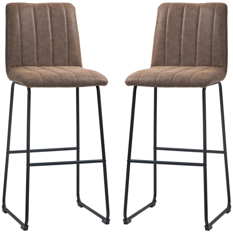 HOMCOM Set 2 Sgabelli da Bar Moderni con Poggiapiedi e Schienale, in Pelle PU e Acciaio, 44x50x109 cm, Marrone Scuro