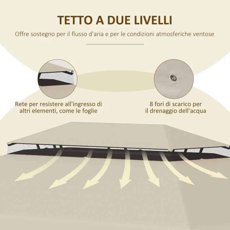Outsunny Tettuccio di Ricambio per Gazebo da Giardino 3x4m con Tetto a 2 Livelli in Poliestere Beige