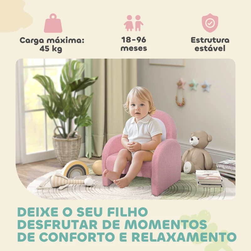 AIYAPLAY Poltrona para Crianças com Encosto em Forma de Arco-Íris Sofá para Crianças Tecido Suave em Borrego 45x41x52 cm Rosa