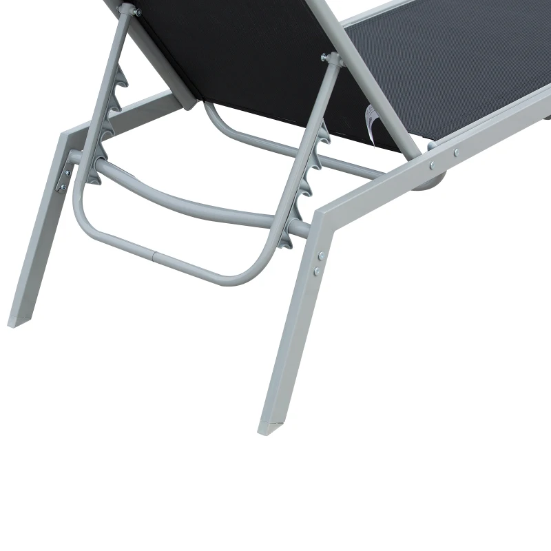 Outsunny Garten-Sonnenliege Relaxliege mit 5-stufige Rückenlehne aus Metall Schwarz 170 x 58 x 97 cm