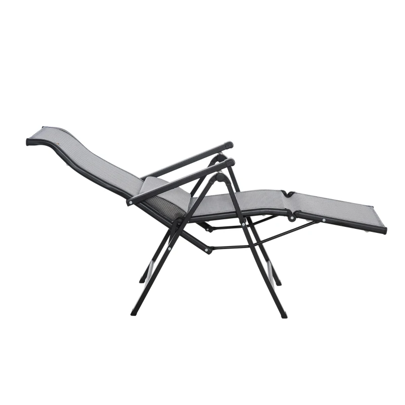 Outsunny Sonnenliege klappbar Gartenliege mit Kissen Schwerelosigkeit Liegestuhl mit 9-Fach verstellbare Rückenlehne Gartenstuhl bis 150 kg belastbar, für Garten Urlaub Outdoor Strand, Schwarz+Grau