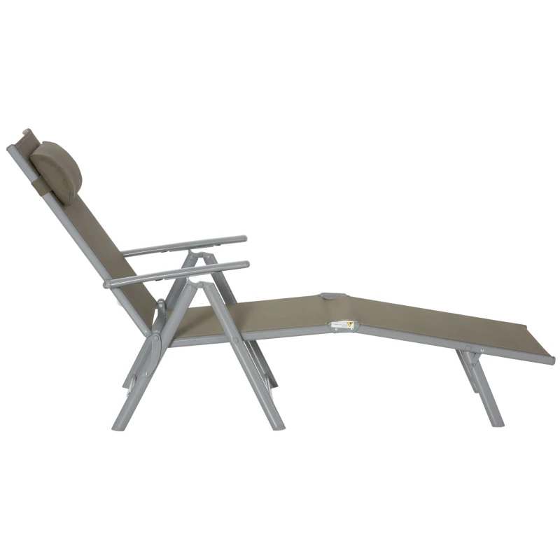 Outsunny Sonnenliege Strandliege Gartenliege Relaxliege klappbar mit Kissen Strand Metall+Stoff Khaki 137 x 63,5 x 100,5 cm