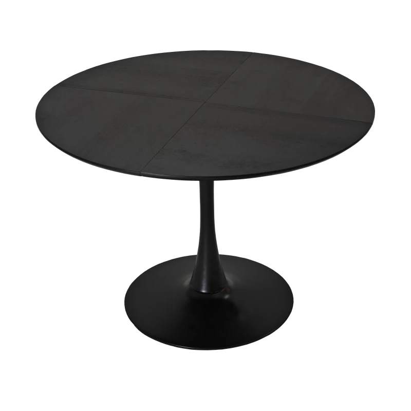 Mesa Moderna de Comedor Redonda con Cuatro Tableros Patchwork de MDF y Base Metálica, 120x120x75 cm, Negro