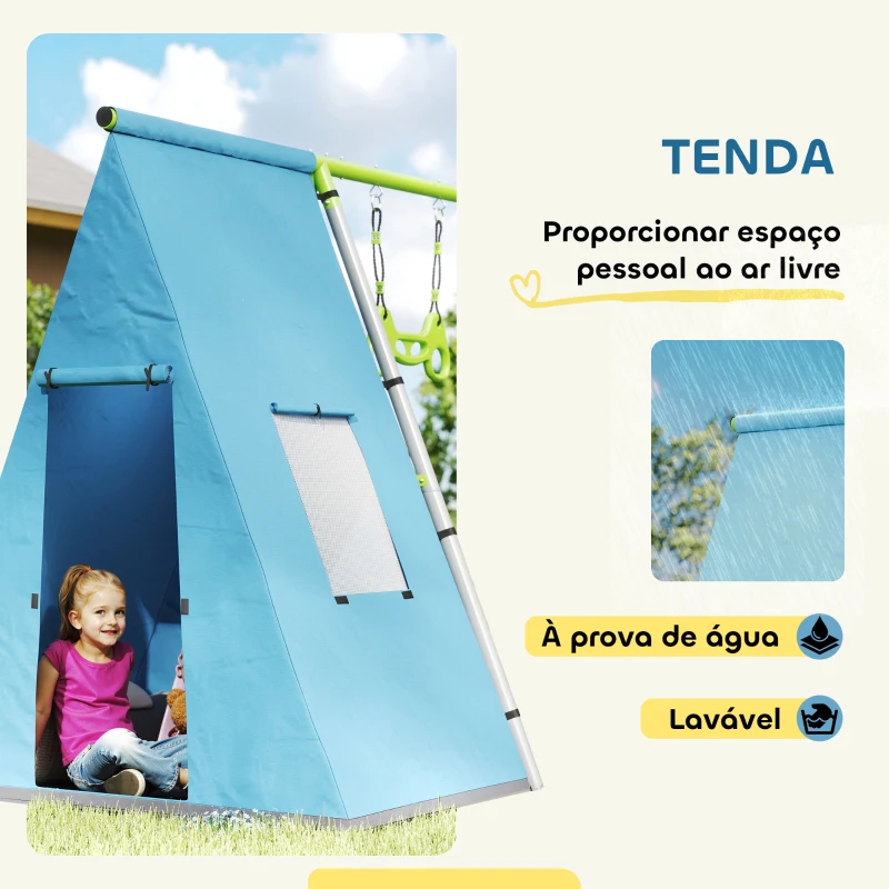 AIYAPLAY Baloiço para Crianças 3 em 1 Baloiço para Jardim Exterior com Baloiço Anéis de Ginástica e Tenda 283x180x182 cm Verde