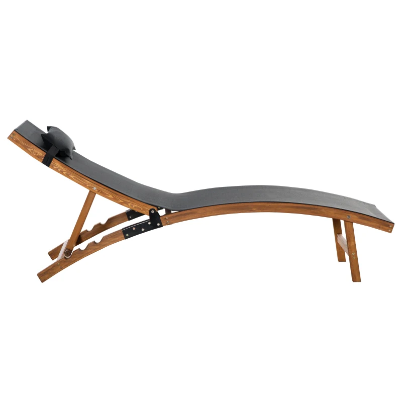 Outsunny Sonnenliege inklusive Kopfkissen, verstellbare Rückenlehne, wetterbeständig, Massivholz, Schwarz + Natur