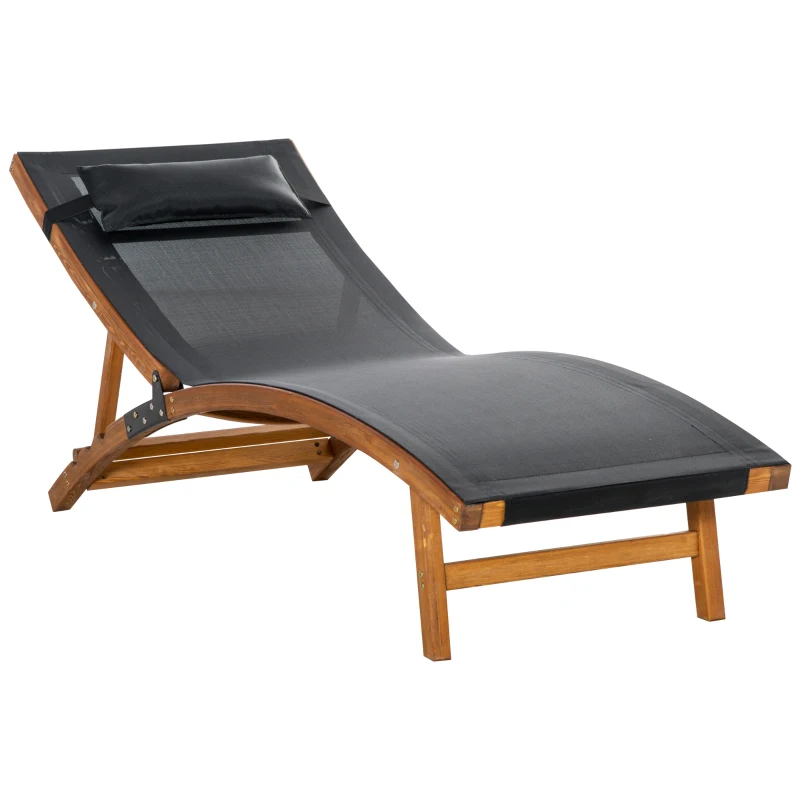 Outsunny Sonnenliege inklusive Kopfkissen, verstellbare Rückenlehne, wetterbeständig, Massivholz, Schwarz + Natur