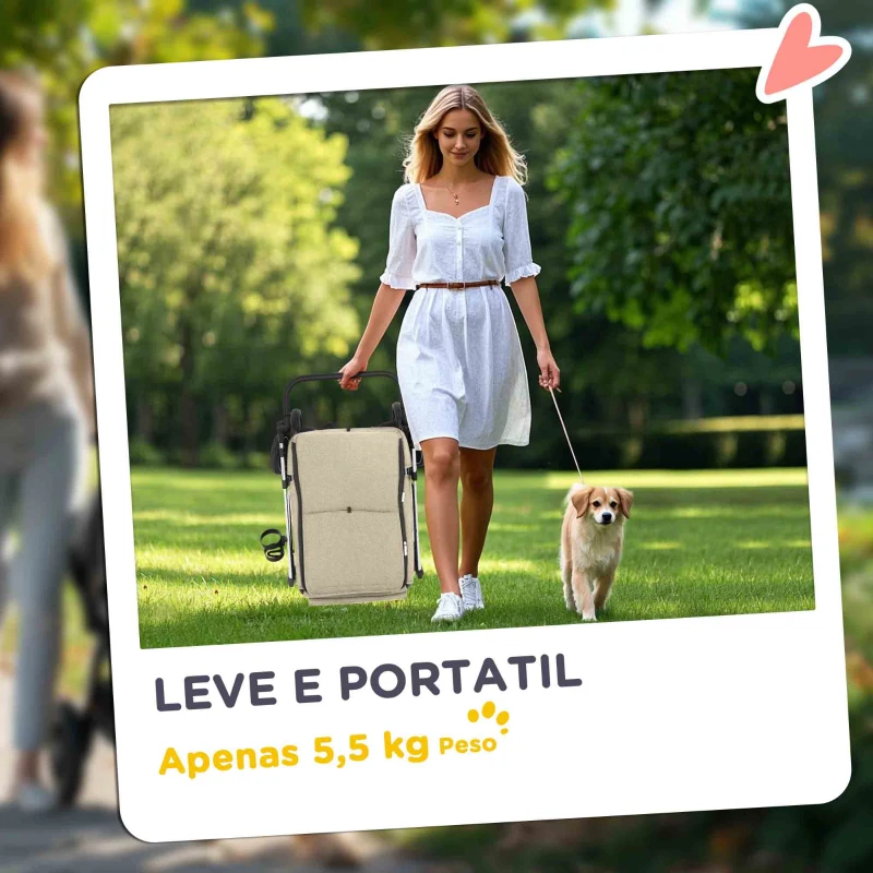 PawHut Carrinho para Cães Dobrável com Correia de Segurança Almofada Lavável e Janelas 80x48,5x106 cm Cáqui