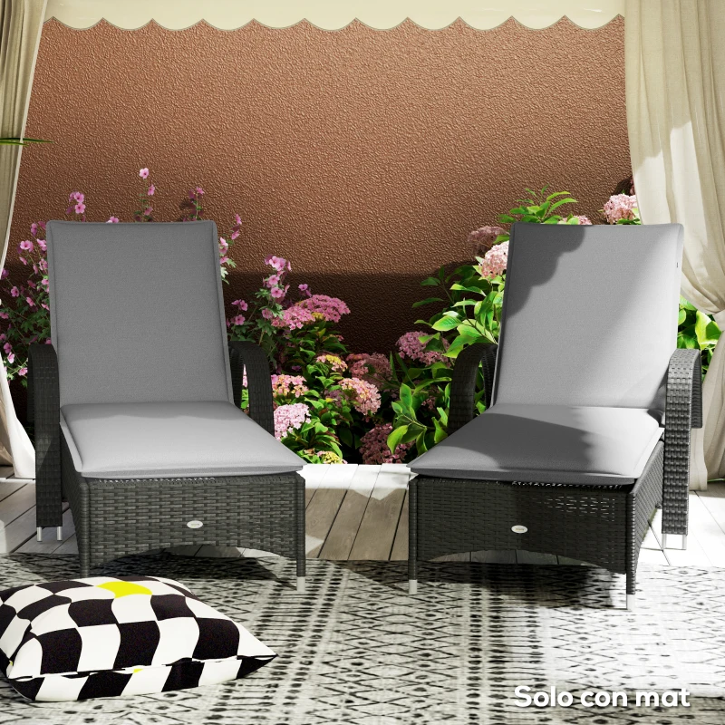 Outsunny 2 Cojines para Tumbonas de Jardín con Protección UV Resistentes a Salpicaduras 193x58x6 cm Gris
