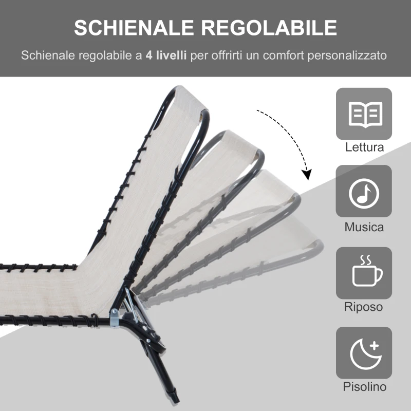 Outsunny Lettino Prendisole in Acciaio e Tessuto Traspirante con Schienale Reclinabile, 197x58x30 cm