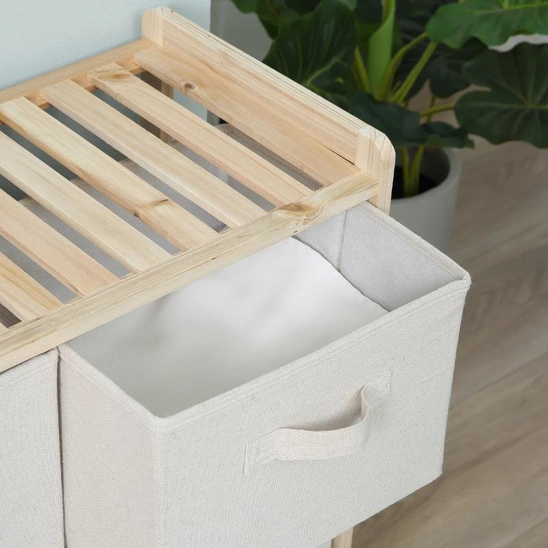 HOMCOM Cassettiera con 6 Cassetti in Tessuto Pieghevoli ed Estraibili, 59x28x70cm - Legno, Beige