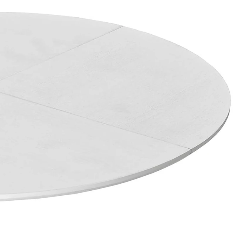 Masă de sufragerie rotundă modernă, patru blaturi în patchwork, bază din metal, 120x120x75 cm, Alb