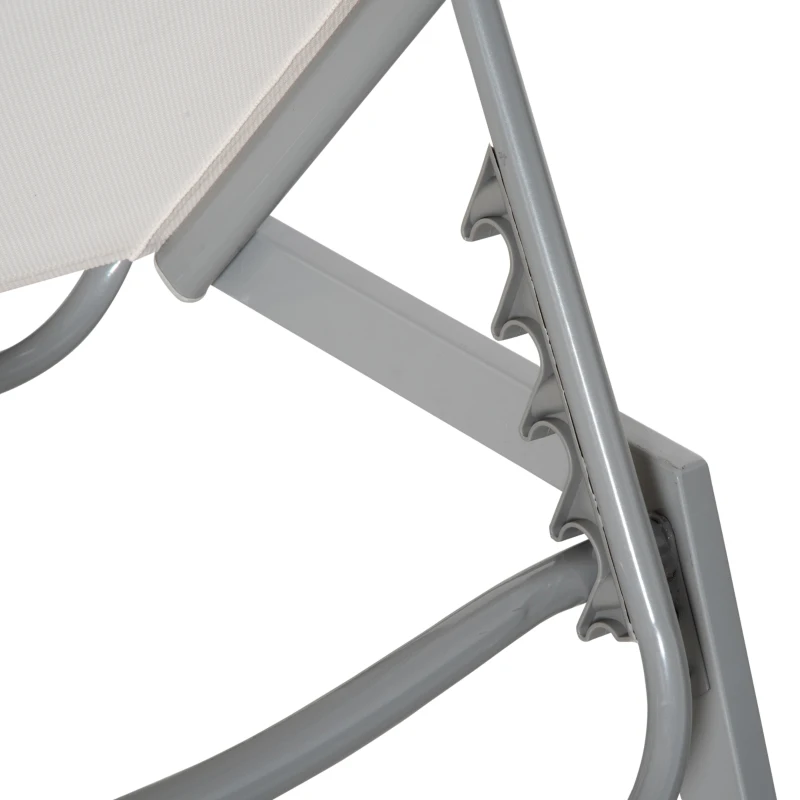 Outsunny Garten-Sonnenliege Relaxliege mit 5-stufige Rückenlehne aus Metall Cremeweiß 170 x 58 x 97 cm