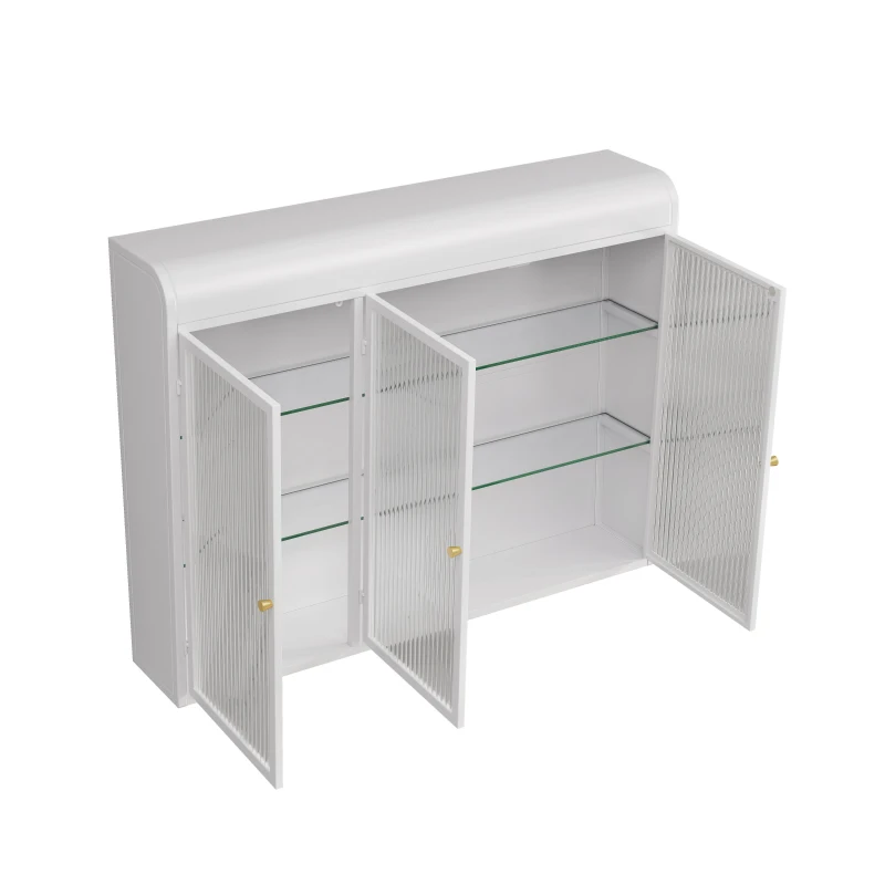Dulap de Perete cu 3 Uși din Sticlă cu Design Curbat, Spațiu de Depozitare Versatil, pentru Living și Baie, 90x20x70 cm, Alb