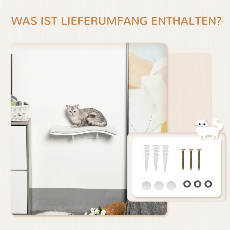 PwaHut Kletterwand Katzen Katzen Kletterwand Katzenbett Wand Katzenregal, Wand Katzenmöbel bis zu 4,5 kg, Weiß