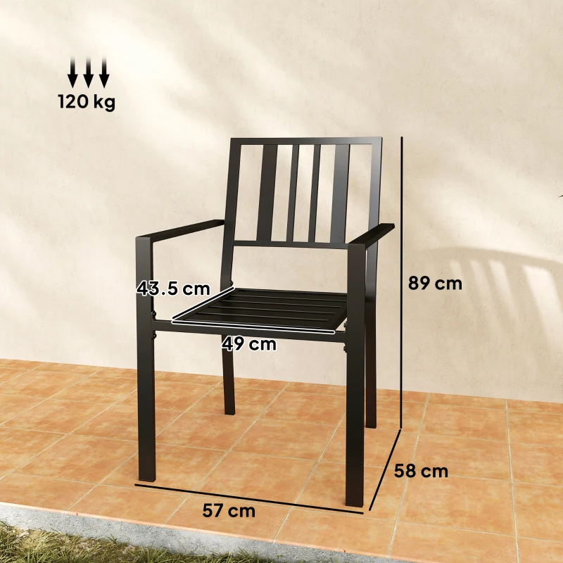 Outsunny Set of Two Minimal Metal Garden Chairs - Black