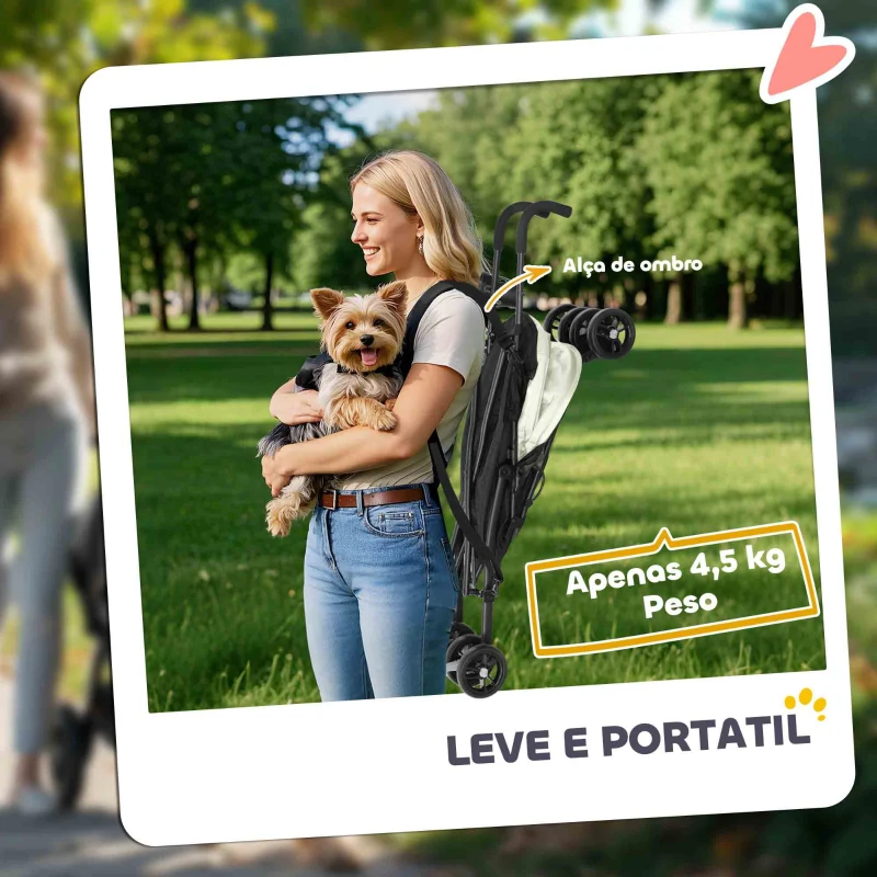 PawHut Carrinho para Cães Pequenos com Estrutura Compacta Carrinho Dobrável com Colchão Lavável Suporte para Copos 76x44x103 cm Creme