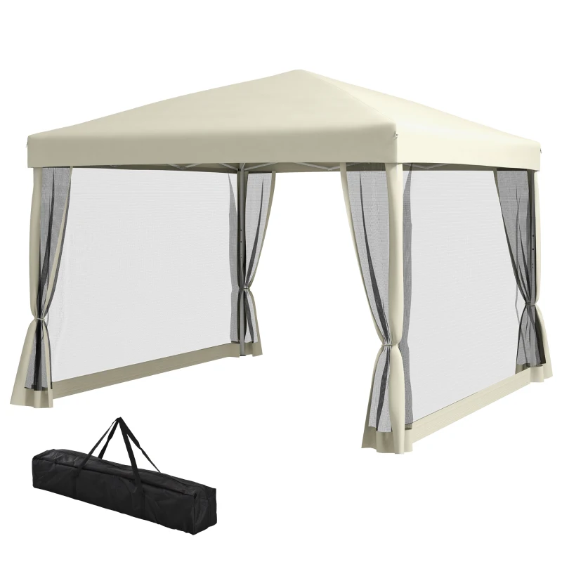 Outsunny Carpa Plegable 3x3 para Exterior Cenador Portátil de Jardín con Mosquiteras Bolsa de Transporte Marco de Acero y Tela Oxford Resistente para Fiestas Camping Beige