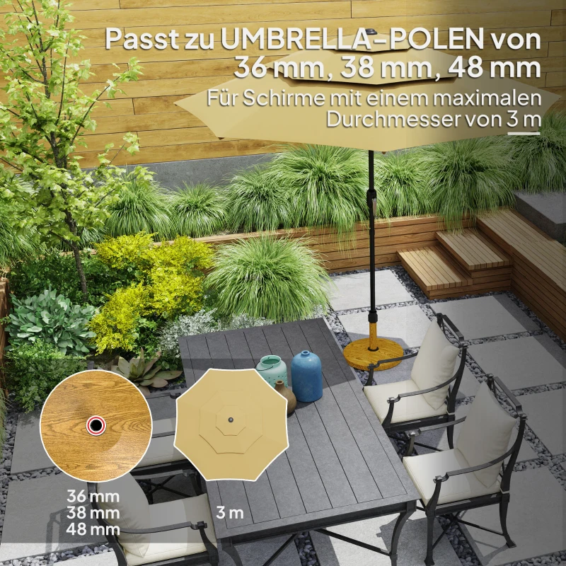 Outsunny Gartenschirmständer, Sonnenschirmbasis Verstellbare Fußpads Basis für Gartenschirm, Metall, Beton, Naturholz
