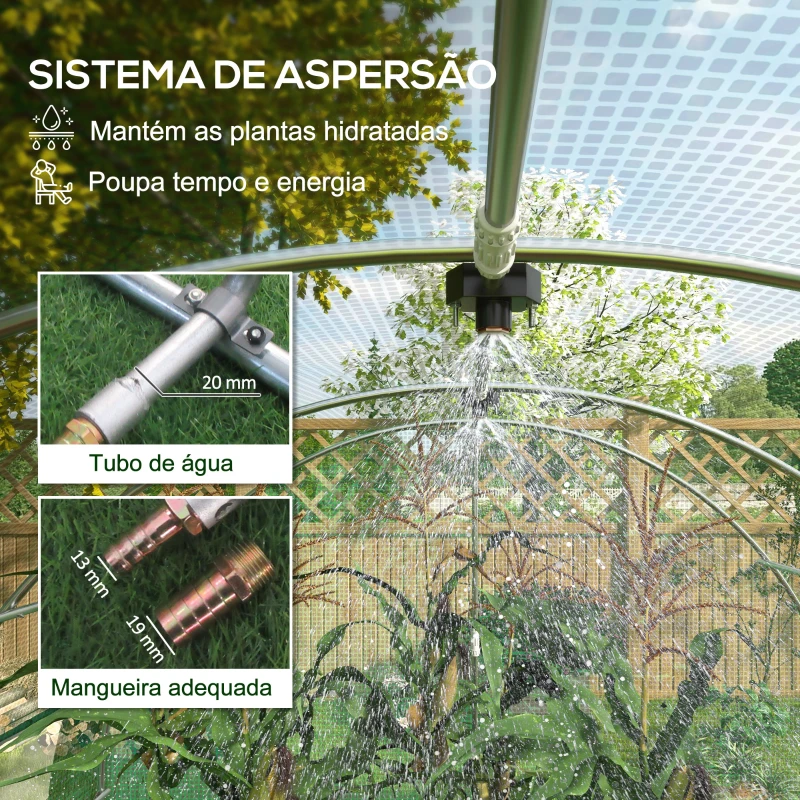 Outsunny Estufa tipo Túnel 6x3x2 m com Sistema de Irrigação 12 Janelas com Malha e 1 Porta de Enrolar Estufa de Jardim Verde