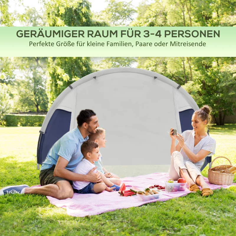 Outsunny Campingzelt für 3-4 Personen, robust, mit Tragetasche, 2 Öffnungen, Zubehör, Blau