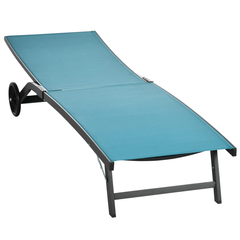 Outsunny Sonnenliege, 5-stufig verstellbare Rücklehne, atmungsaktiver Stoff, Aluminiumrahmen, blau, 195 x 66 x 34 cm