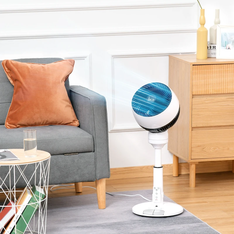 HOMCOM 9'' Air Circulator Fan 3 Speed 3 Mode, 70° Oscillation 90° Vertical Tilt, Height Adjustable, Remote Controller, for Living Room, Bedroom, Office, Black and White