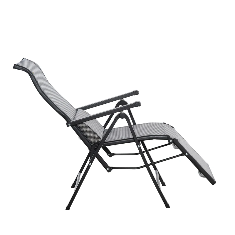 Outsunny Sonnenliege klappbar Gartenliege mit Kissen Schwerelosigkeit Liegestuhl mit 9-Fach verstellbare Rückenlehne Gartenstuhl bis 150 kg belastbar, für Garten Urlaub Outdoor Strand, Schwarz+Grau