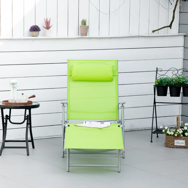 Outsunny Folding Sun Lounger, Outdoor Chaise Lounge Recliner with Pillow and 7 Adjustable Backrest for Lawn, Garden