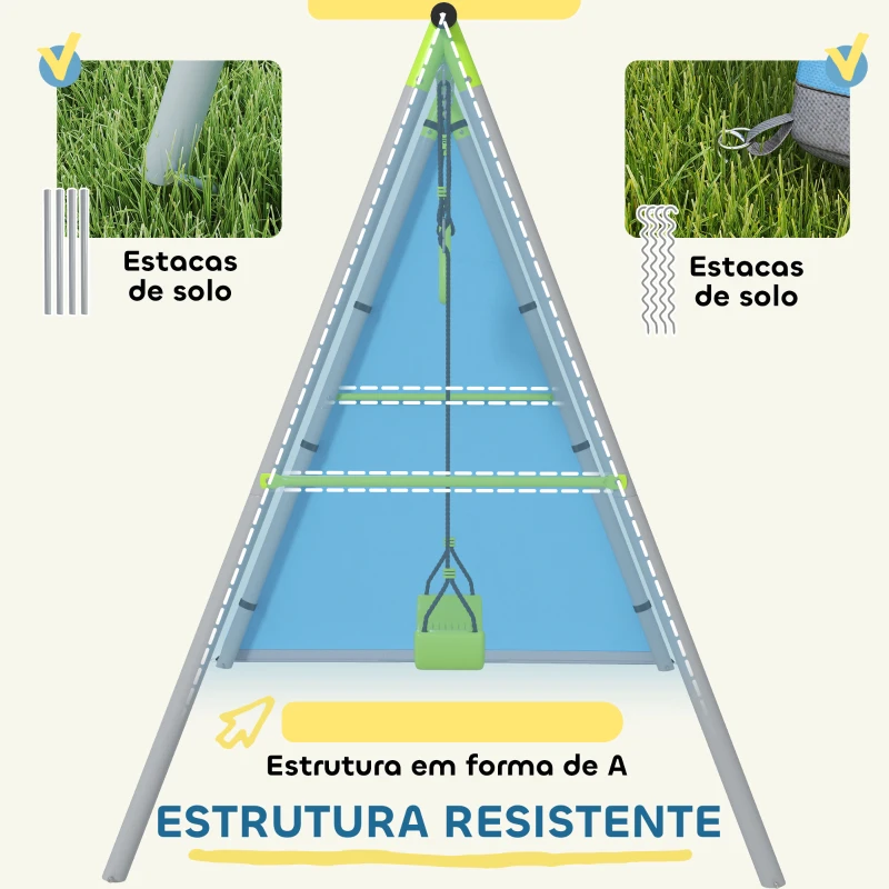 AIYAPLAY Baloiço para Crianças 3 em 1 Baloiço para Jardim Exterior com Baloiço Anéis de Ginástica e Tenda 283x180x182 cm Verde