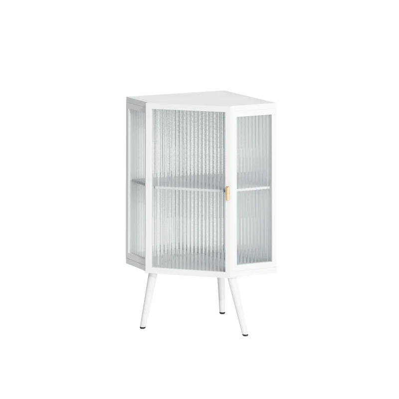 Armoire d'angle avec porte en verre, étagère réglable et design moderne pour salle de bain, salon, chambre, 56,5×42,5×80 cm, Blanc