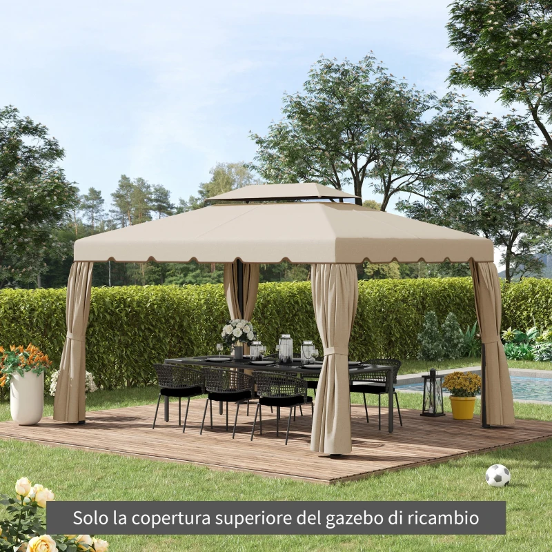 Outsunny Tettuccio di Ricambio per Gazebo da Giardino 3x4m con Tetto a 2 Livelli in Poliestere Beige
