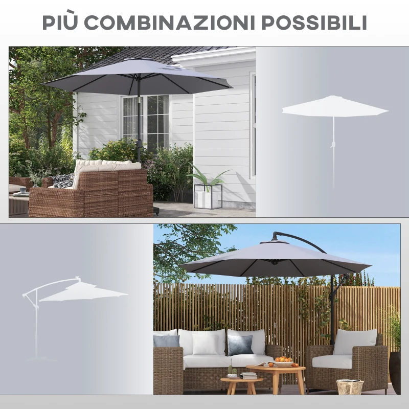 Outsunny Telo per Ombrellone da Ø295 cm in Poliestere Grigio Resistente all'Acqua con Presa d'Aria Superiore