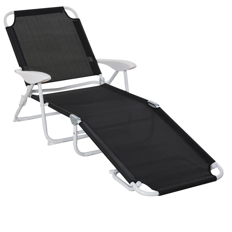 Outsunny Liegestuhl Sonnenliege Klappbare Strandliege 4-stufige Gartenliege Netzstoff Schwarz 186 x 66 x 80 cm