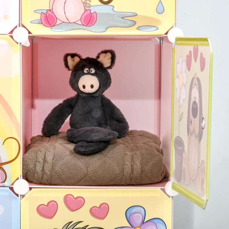 HOMCOM Mobile Scarpiera Modulare Salvaspazio, 6 Cubi 35x45x35 cm in Acciaio e PP, 74x47x144 cm, Rosa