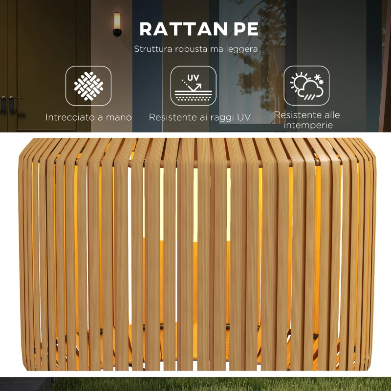 Outsunny Lampada Solare da Giardino con Illuminazione LED, in Acciaio e Rattan PE, Ø34x130 cm, Giallo