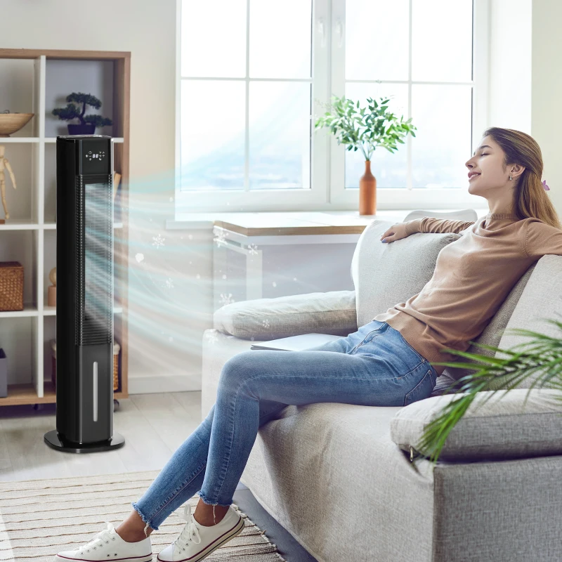 HOMCOM Nine Setting Tower Fan Humidifier, with Ice Boxes - Black