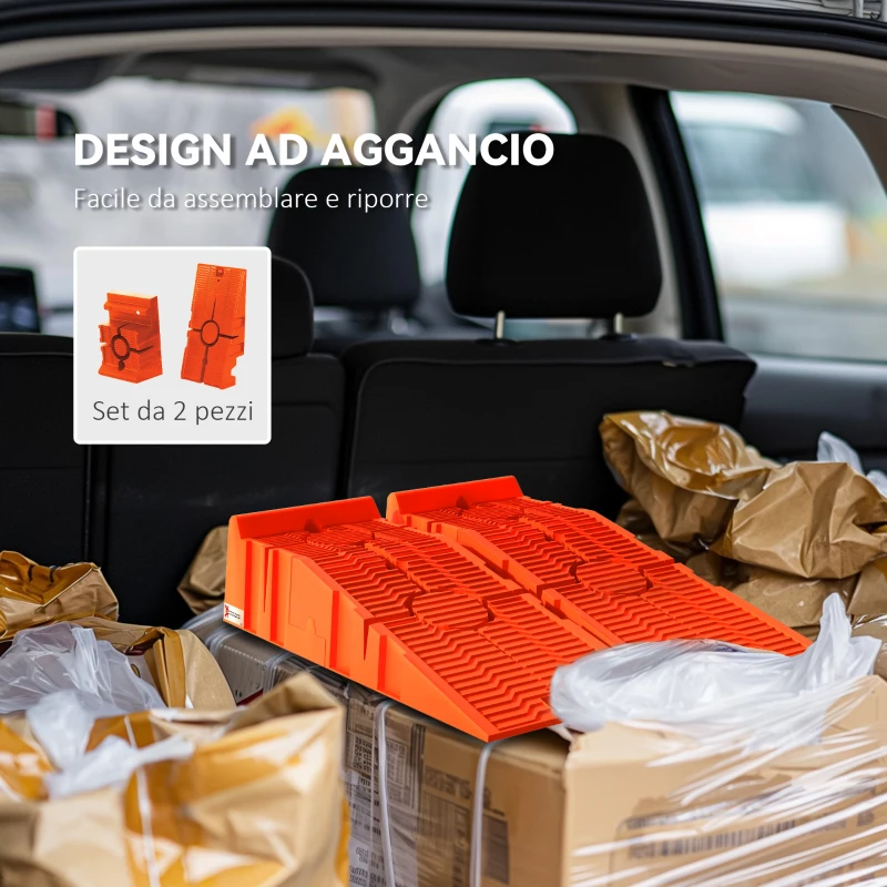 DURHAND Set 2 Rampe per Auto in Plastica con Carico Massimo 5 Tonnellate, 91x30x21 cm, Arancione