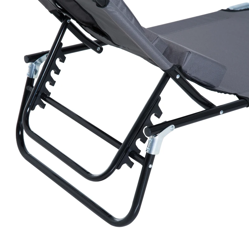 Outsunny Sonnenliege klappbar Gartenliege mit Kopfkissen Liegestuhl mit 4-Fach verstellbare Rückenlehne Campingliege mit Lesefenster Gartenstuhl bis 120kg belastbar für Garten, Balkon Grau