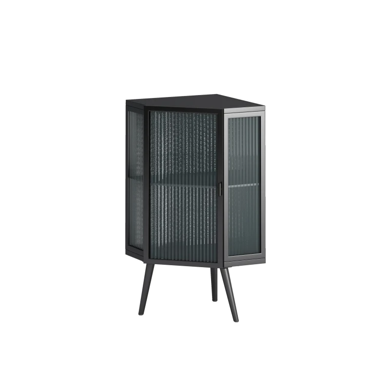 Armario de Esquina Moderno con Puerta de Vidrio y Estante Ajustable, 56,5x42,5x80 cm, Negro