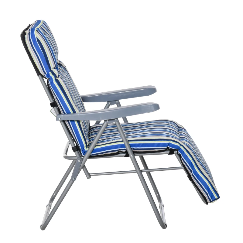 Outsunny 2er-Set Liegestuhl Set mit Kissen klappbar Sonnenliege 5 Stufen verstellbarer Rückenlehne Gartenliege Gartenmöbel Set Stahl Polyester Blau 60 x 75 x 65-102 cm