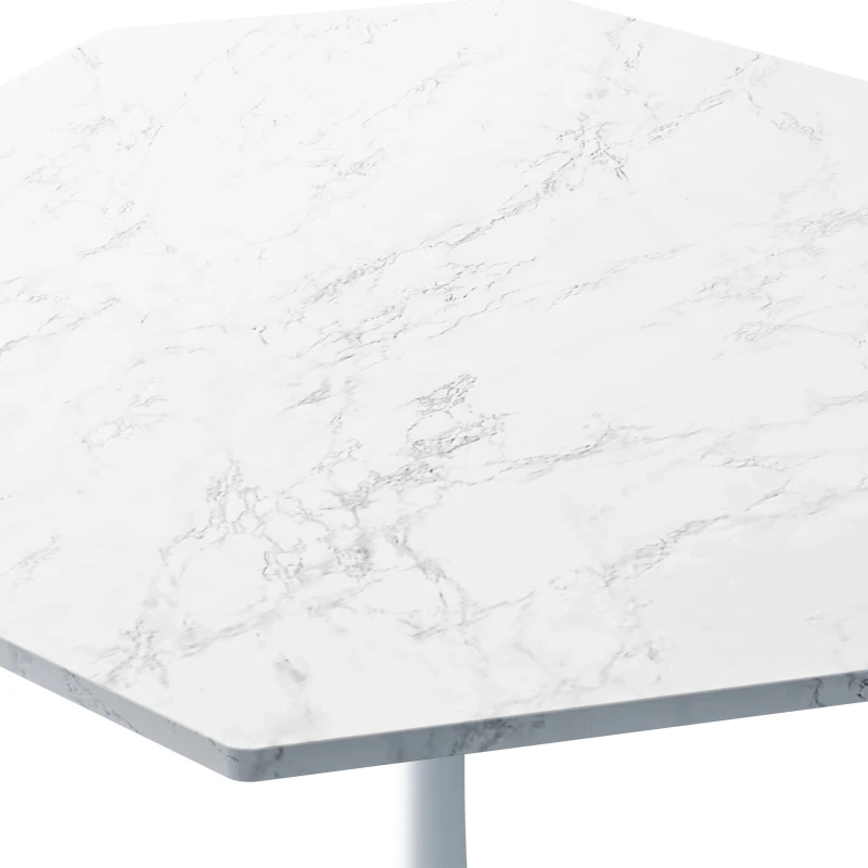 Mesa Moderna de Centro Octogonal con Tablero de MDF en Efecto Mármol y Base Metálica, 80x74x73 cm, Blanco