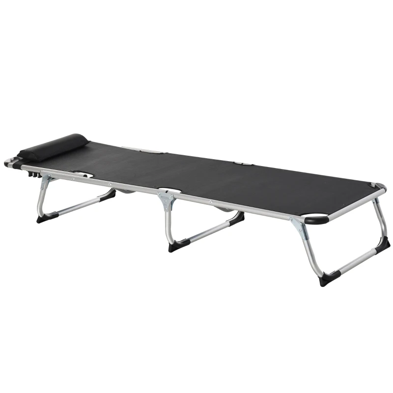 Outsunny Sonnenliege faltbar Gartenliege mit Kopfkissen Liegestuhl mit der 4-stufig verstellbaren Rückenlehne Campingliege bis 120 kg belastbar für Outdoor-Park, Garten, Schwarz