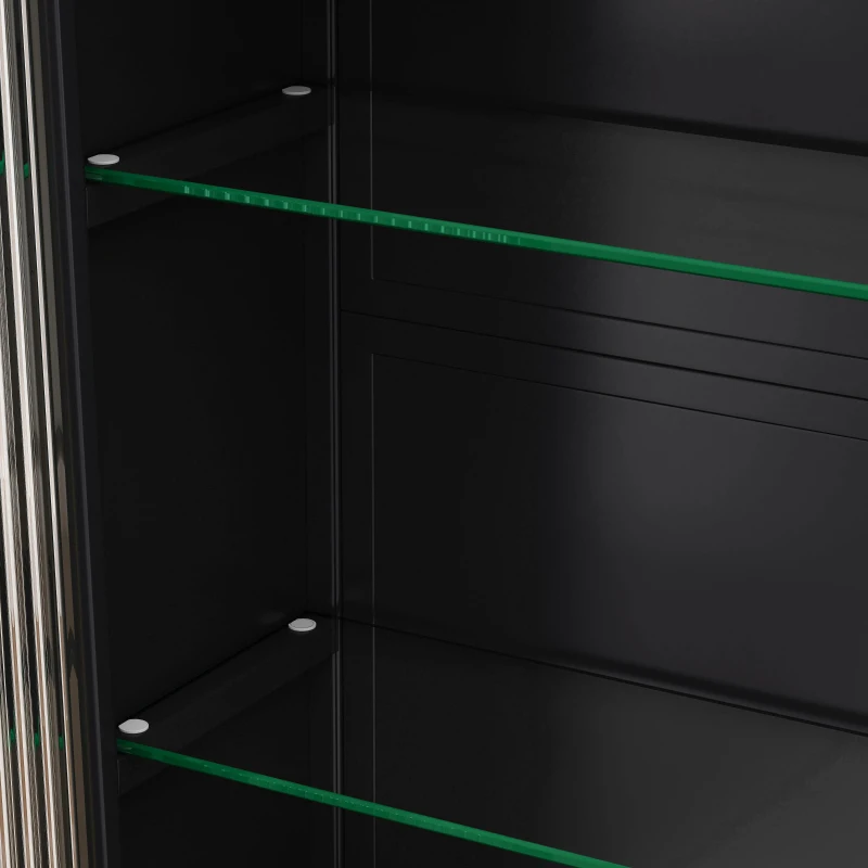 Armoire murale à 3 portes en verre avec design voûté,espace de rangement polyvalent,  pour cuisine, salon et salle de bain, 90×20×70 cm, Noir