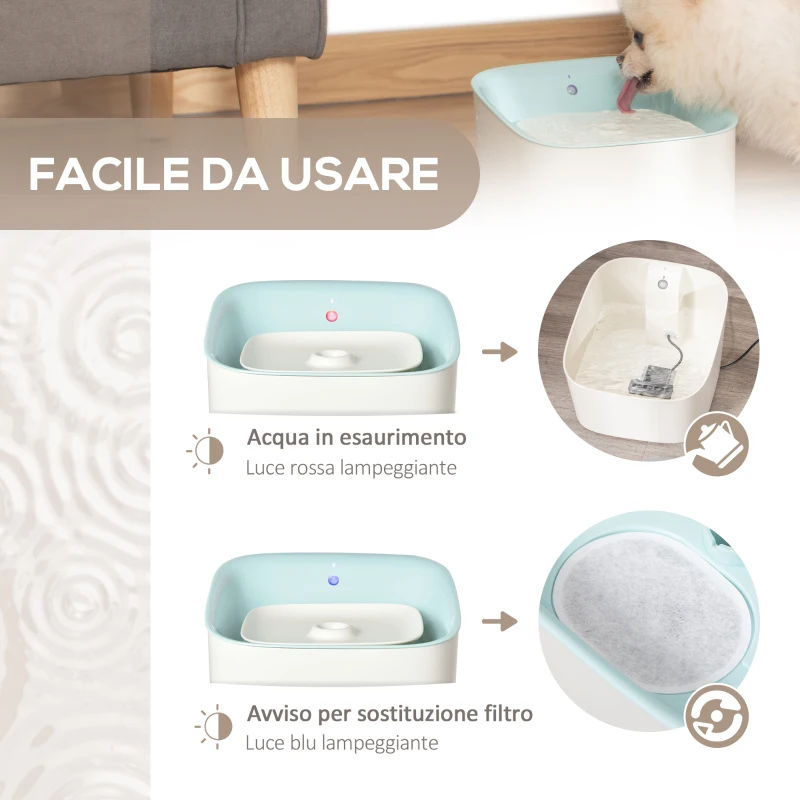 PawHut Fontanella per Gatti e Cani da 3L con Filtro a Carboni, Luce LED e Sensore di Movimento, Bianco