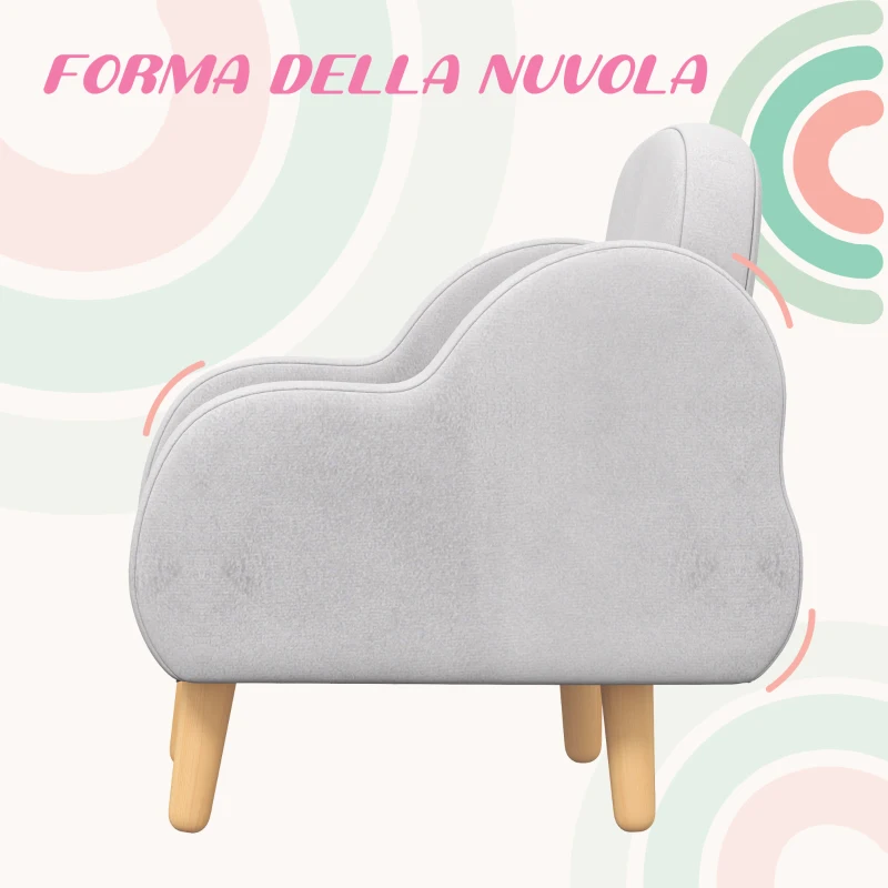ZONEKIZ Poltrona per Bambini fino a 3 Anni con Braccioli a Nuvola in Tessuto, 46x51x55cm, Grigio